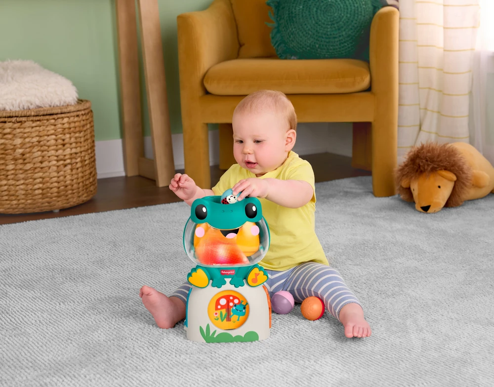 Mattel Interaktyvi šviečianti muzikinė varlė su kamuoliukais, šviesa ir garsu „Fisher Price“