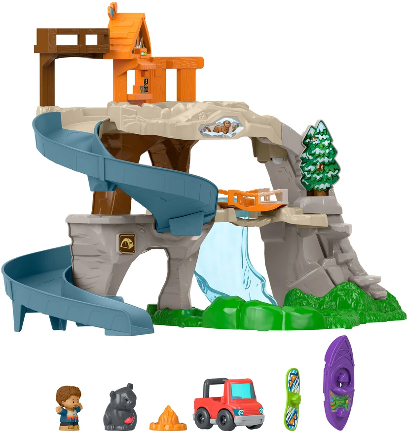 Fisher-Price Little People Didysis kalnų nuotykis Trasa Čiuožykla Rinkinys su figūrėlėmis ir transporto priemone