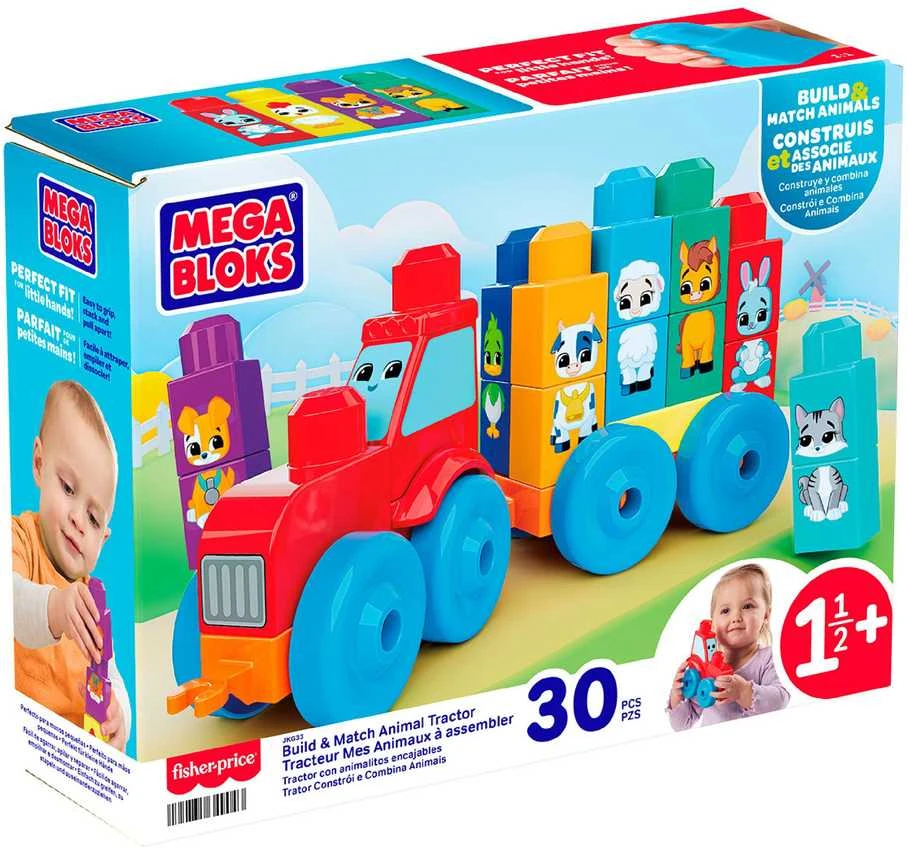 Mattel MEGA BLOKS konstruktorius – traktorius su gyvūnėliais (JKG33)