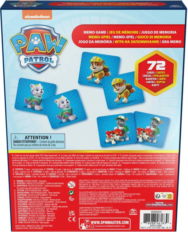 Spin Master SPINMASTER GAMES atminties žaidimas Paw Patrol, 72 kortelės, 6066834
