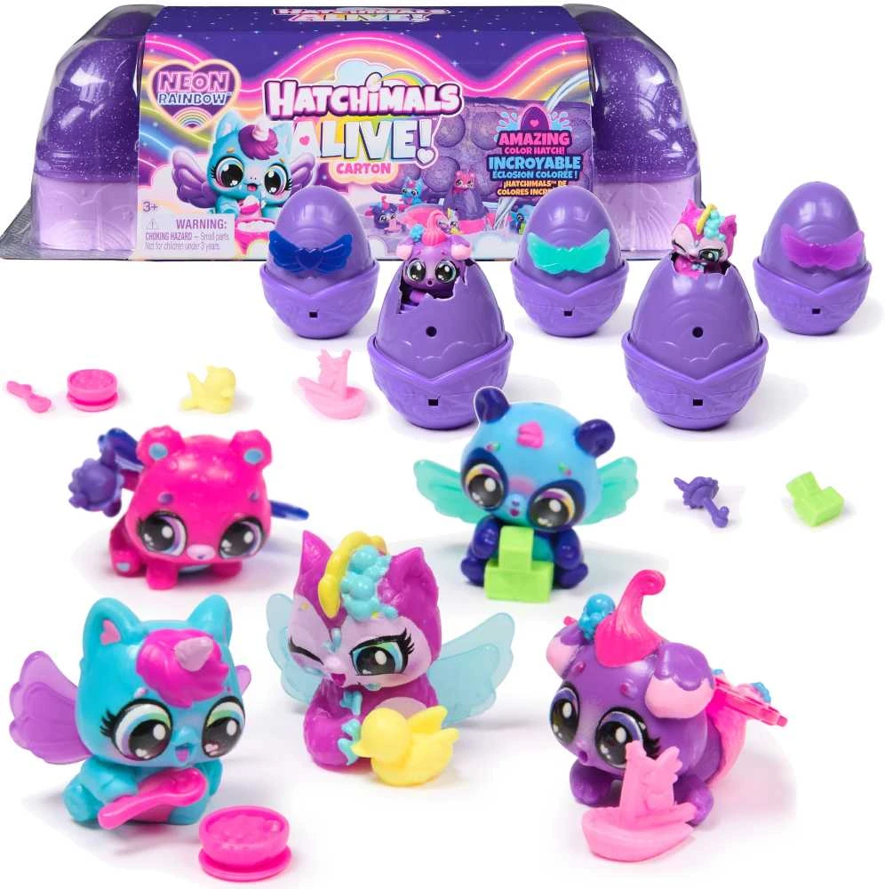 Žaislinių figurėlių rinkinys Hatchimals Alive Neon Rainbow Carton