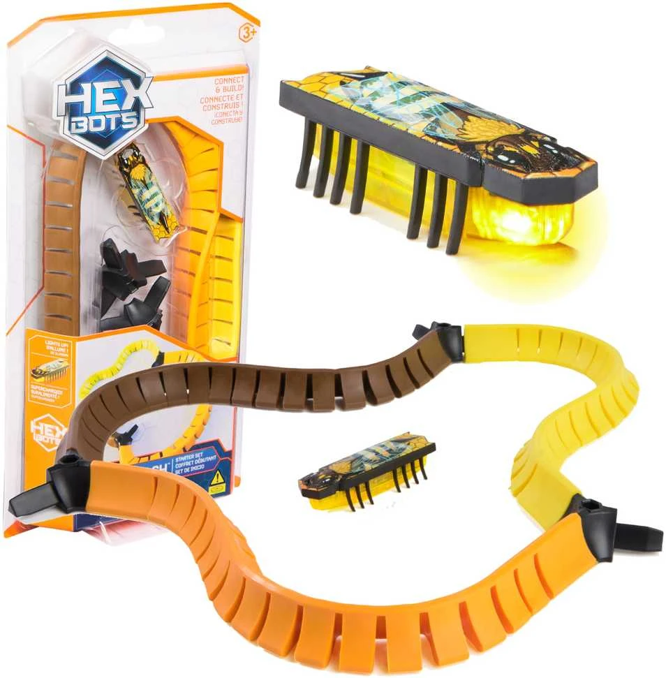 Hexbots Hexbug Nano Flash tarakonų robotas, geltonas vabzdžių ir takelių rinkinys pradedantiesiems
