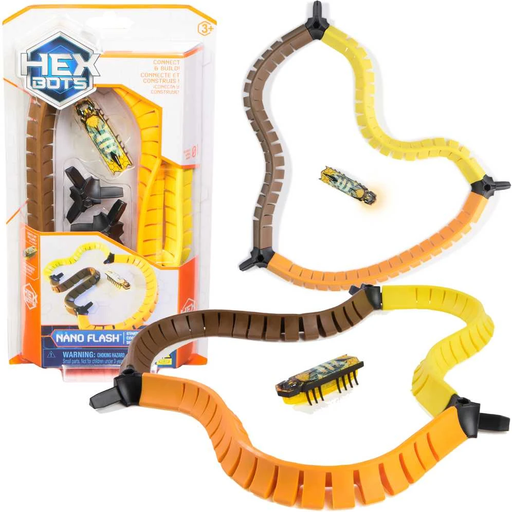 Hexbots Hexbug Nano Flash tarakonų robotas, geltonas vabzdžių ir takelių rinkinys pradedantiesiems