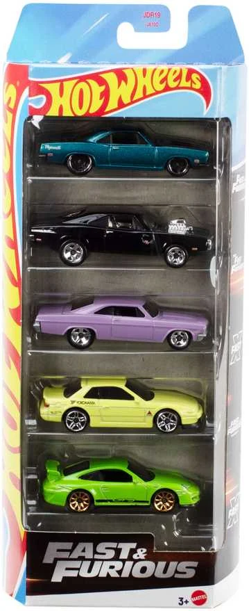 Mattel Hot Wheels Greiti ir įsiutę transporto priemonių rinkinys, 5 metaliniai automobiliai