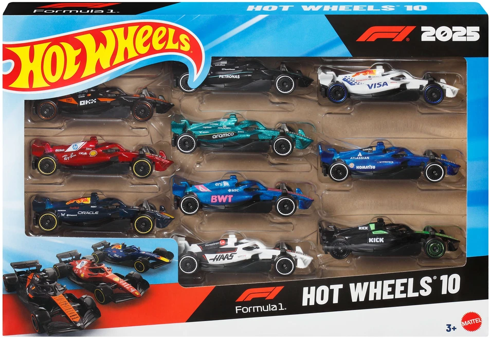 Mattel Hot Wheels F-1 lenktynės 1:64 10 dalių pakuotė