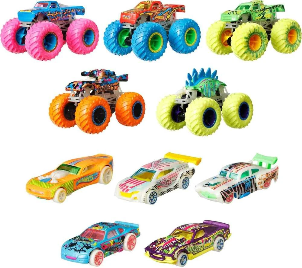 Mattel Hot Wheels Monster Trucks Šviečia tamsoje Vehicles HCB57 rinkinys