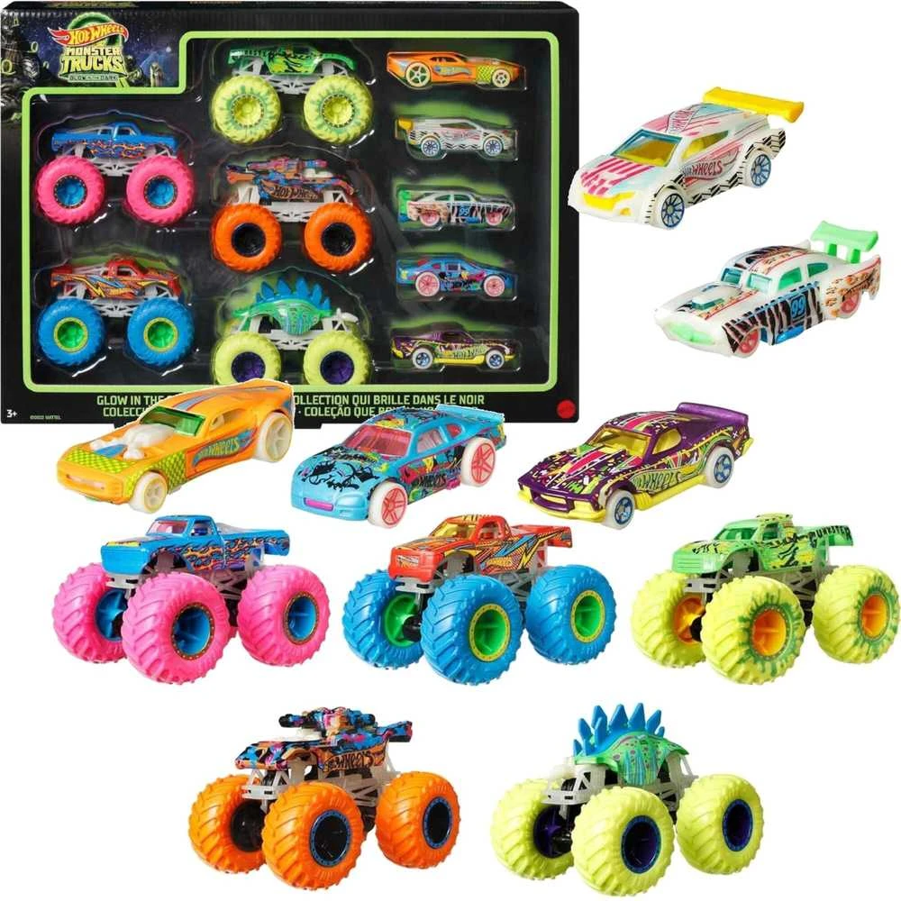Mattel Hot Wheels Monster Trucks Šviečia tamsoje Vehicles HCB57 rinkinys