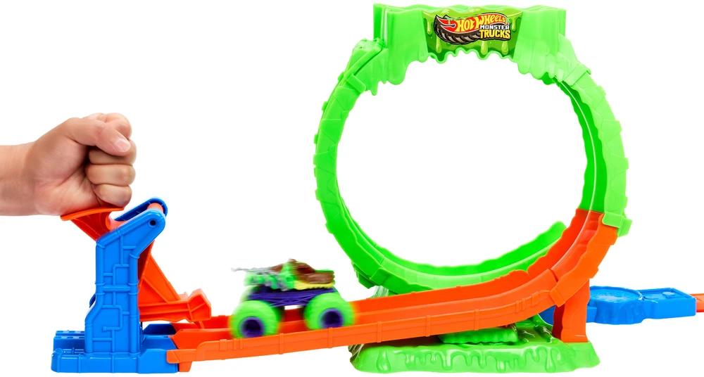 Mattel HOT WHEELS MONSTER TRUCKS MUTANT CHAOS triukų trasa su slaimu (JMK91)
