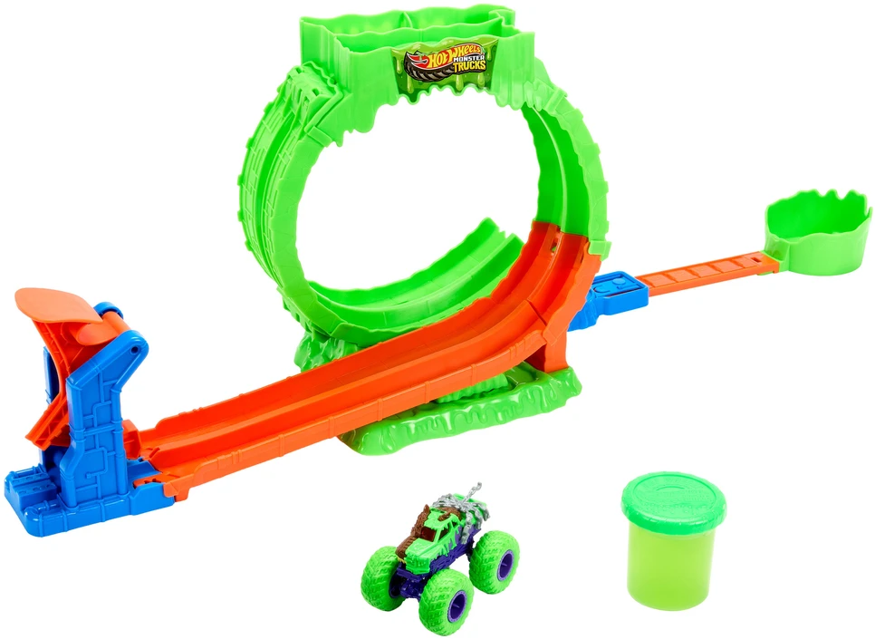Mattel HOT WHEELS MONSTER TRUCKS MUTANT CHAOS triukų trasa su slaimu (JMK91)