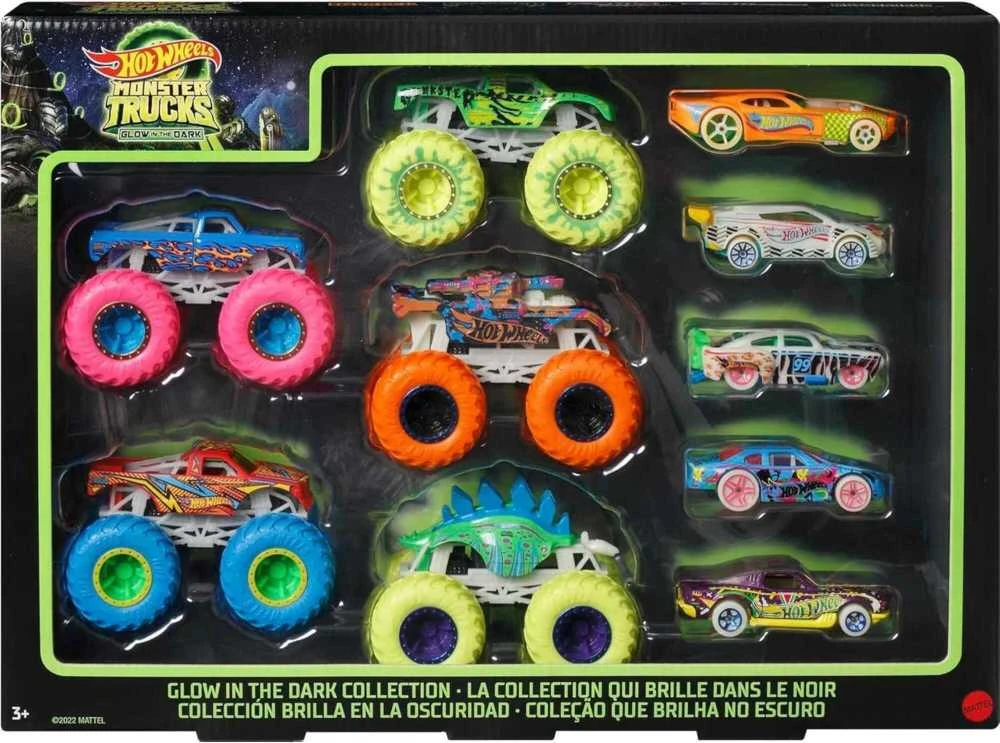 Mattel Hot Wheels Monster Trucks Šviečia tamsoje Vehicles HCB57 rinkinys