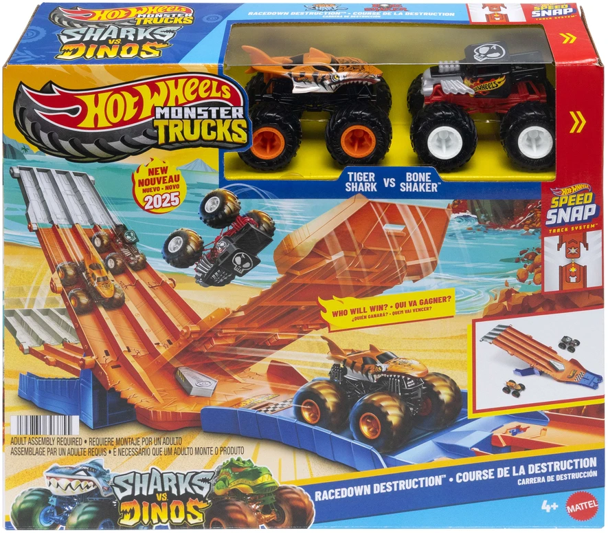 „Hot Wheels“ monstrų sunkvežimio dviejų automobilių griovimo lenktynės