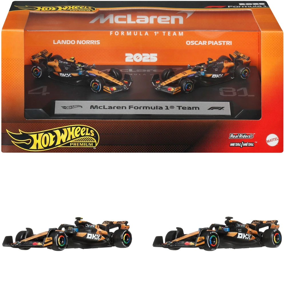 Mattel HOT WHEELS PREMIUM F1 dviejų McLaren Lando Norris ir Oscar Piastri bolidų rinkinys (JMM91)