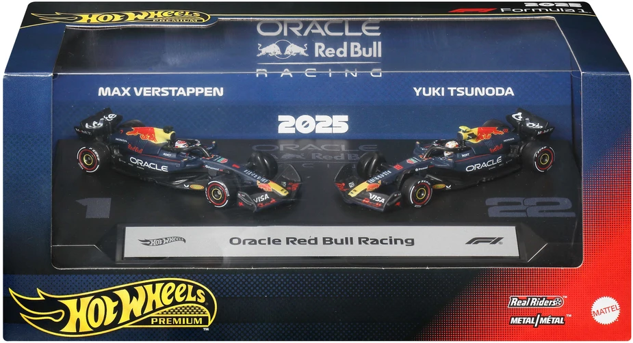 Mattel HOT WHEELS PREMIUM F1 Raudona Bull Max Verstappen ir Yuki Tsunoda bolidai (2 vnt.) (JMM95)
