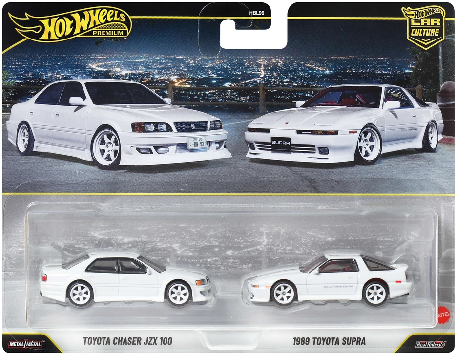 Hot Wheels Aukščiausios kokybės 2 transporto priemonių rinkinys Toyota Chaser JZX 100 ir 1989 Toyota Supra