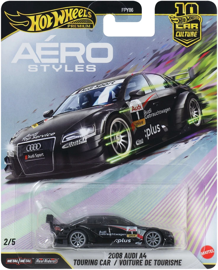 Mattel Hot Wheels Premium Kultowe Auta Aero Styles juoda Audi A4 su 2008 roku 1:64