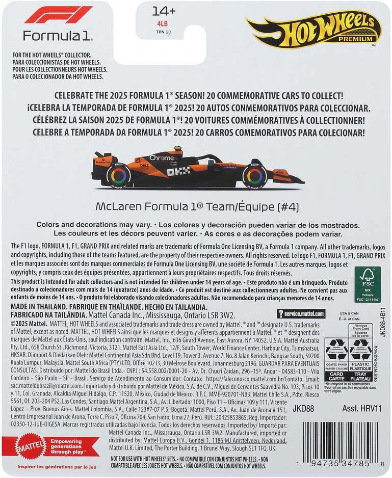 Mattel HOT WHEELS PREMIUM F1 McLaren Lando Norris bolidas 4 (JKD88)