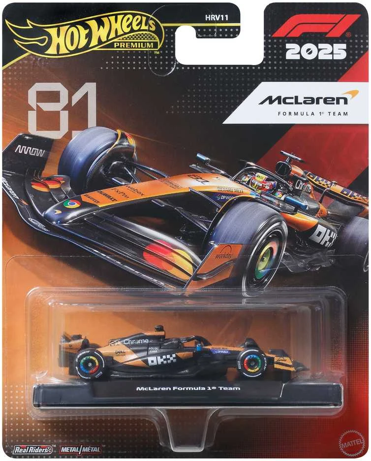 Hot Wheels Aukščiausios klasės Formulės 1 lenktyninis automobilis 2025 McLaren F1 Oscar Piastri #81