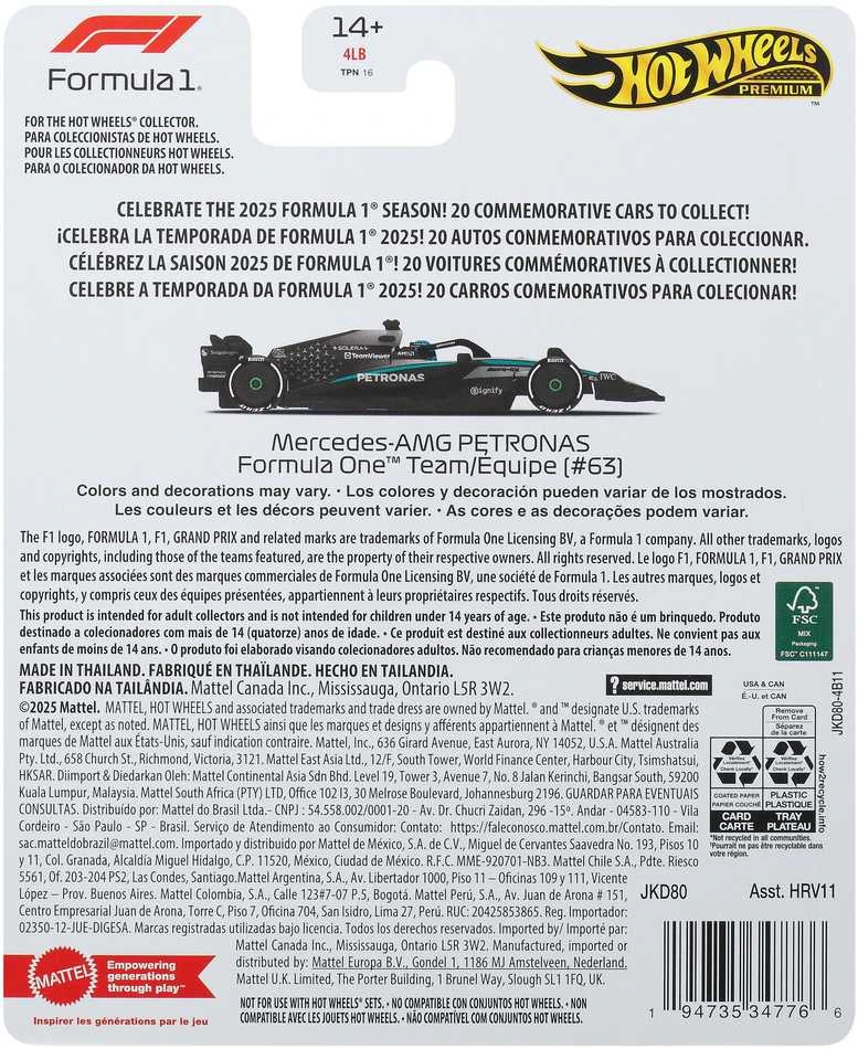 Mattel HOT WHEELS PREMIUM F1 Mercedes-Benz George Russel bolidas 63 (JKD80)