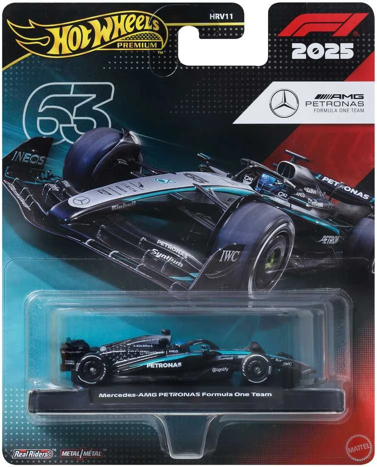 Hot Wheels Premium Formulės 1 lenktyninis automobilis 2025 Mercedes-Benz F1 George Russell #63