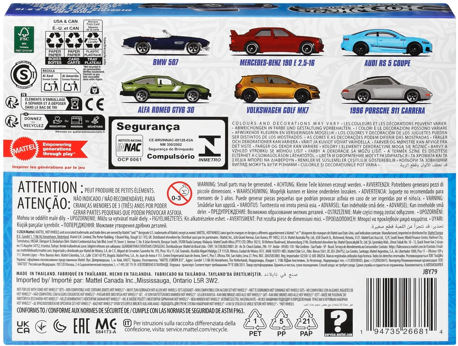 Mattel HOT WHEELS šešių europietiškų automodeliukų rinkinys (JBY79)