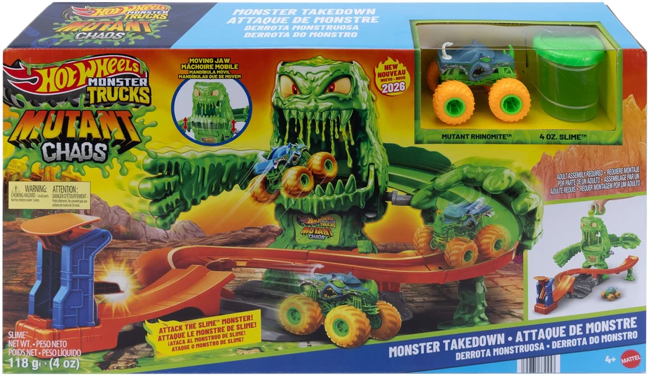 Mattel HOT WHEELS MONSTER TRUCKS MUTANT CHAOS trasa su slaimu – Monstro sunaikinimas (JMK90)