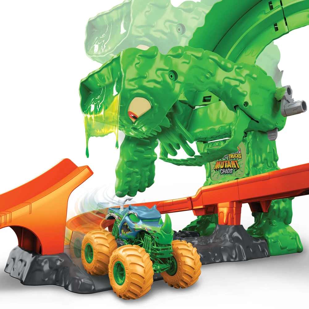 Mattel HOT WHEELS MONSTER TRUCKS MUTANT CHAOS trasa su slaimu – Monstro sunaikinimas (JMK90)