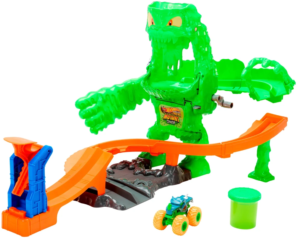 Mattel HOT WHEELS MONSTER TRUCKS MUTANT CHAOS trasa su slaimu – Monstro sunaikinimas (JMK90)