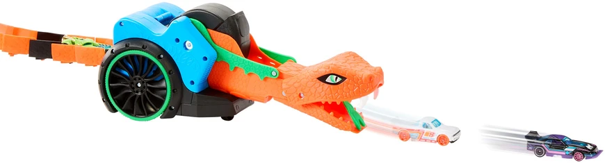 Hot Wheels nuotoliniu būdu valdoma transporto priemonė trasa su gyvate Slither n' Strike + automobiliukas 1:64