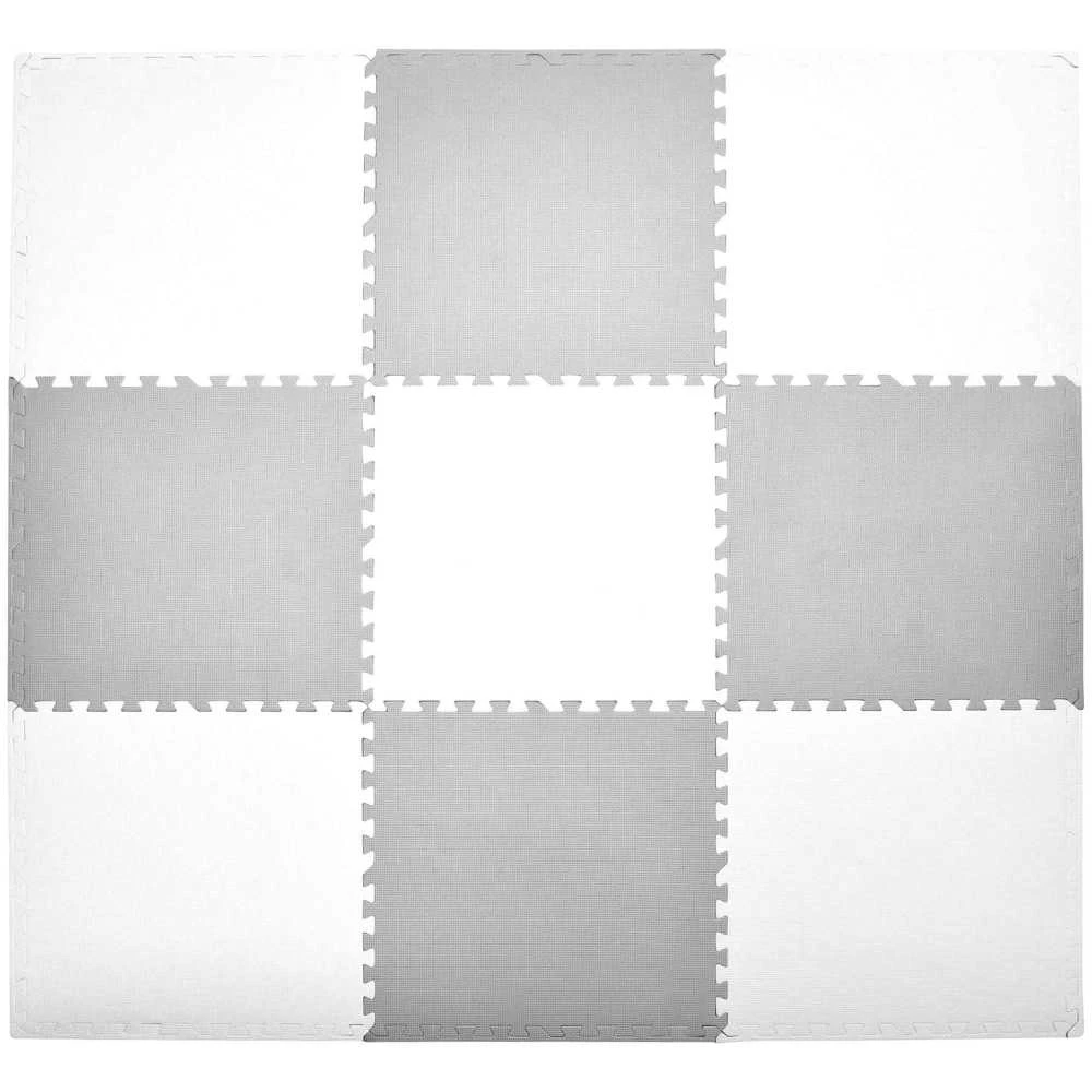 Humbi didelis edukacinis kilimėlis, storo putplasčio dėlionė, 180 x 180 x 1 cm, XXL, 9 vnt., 62 x 62 x 1 cm, spalvota, balta ir kamuoliukas, balta ir kamuoliukas