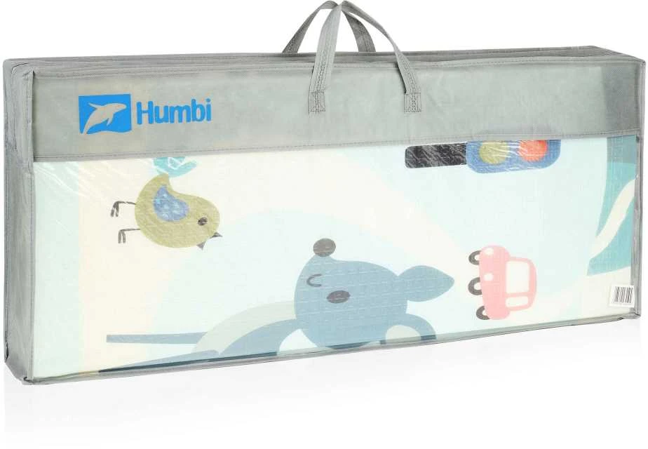 Humbi storas edukacinis kilimėlis 2in1 su XPE putomis 200x180 pastelinių kelių, medžių, elnių ir kontrastingų paveikslėlių šachmatų lentoje raštas
