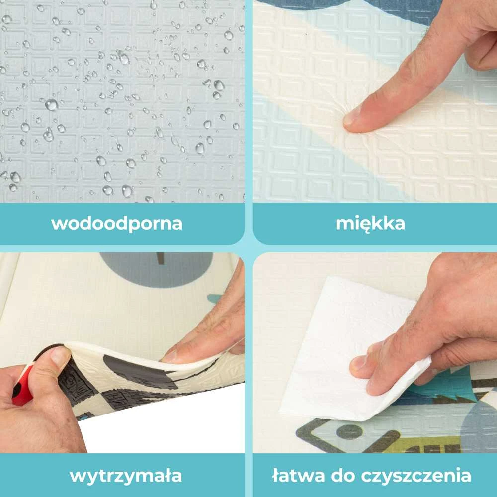 Humbi storas edukacinis kilimėlis 2in1 su XPE putomis 200x180 pastelinių kelių, medžių, elnių ir kontrastingų paveikslėlių šachmatų lentoje raštas