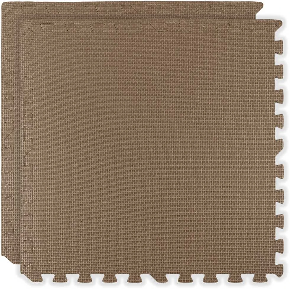 Humbi putplasčio kilimėlis 120x120, didelė putplasčio dėlionė, atspari vandeniui, saugi, 4 vnt., kreminės spalvos, tamsiai smėlio spalvos
