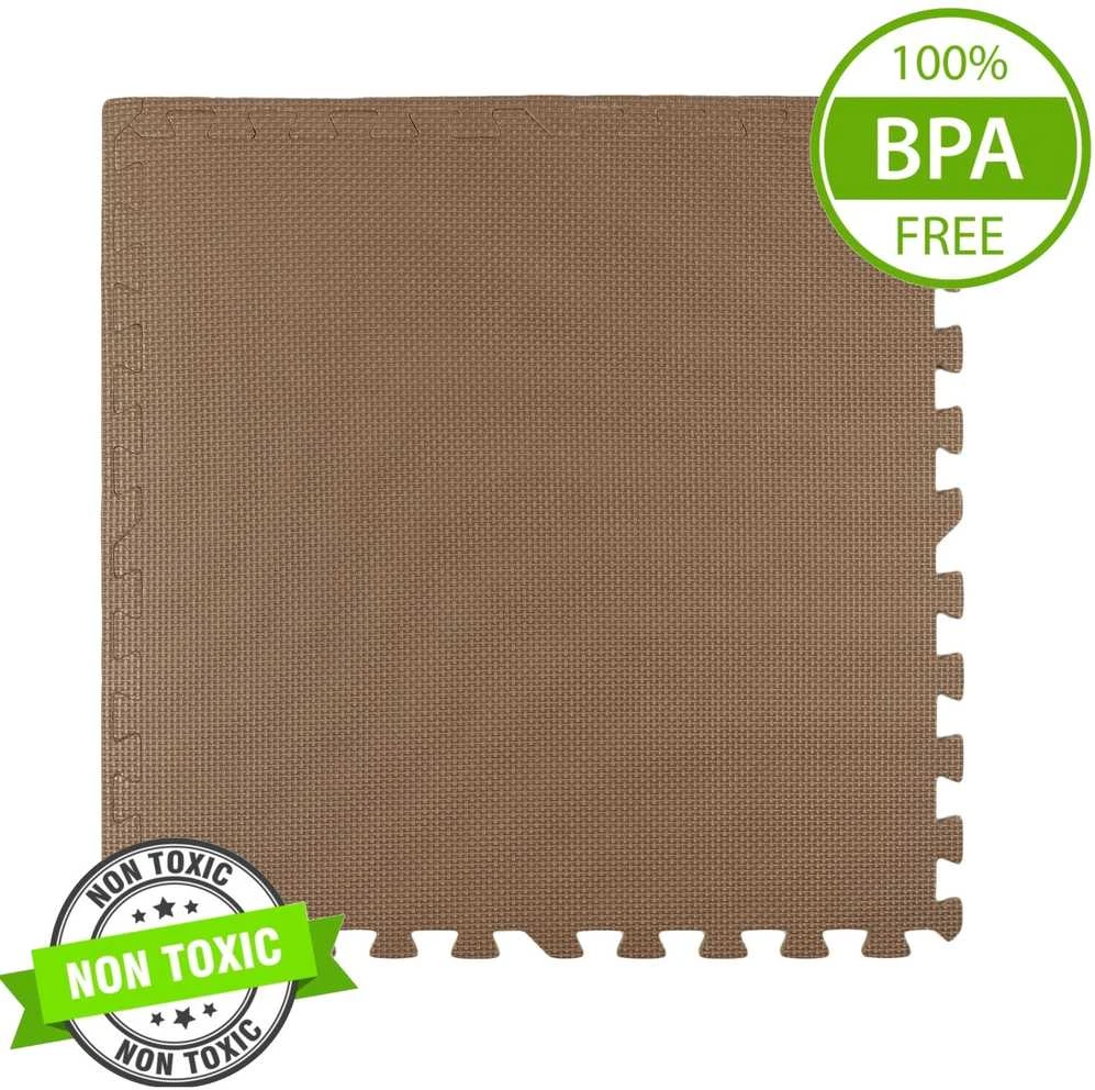Humbi putplasčio kilimėlis 120x120, didelė putplasčio dėlionė, atspari vandeniui, saugi, 4 vnt., kreminės spalvos, tamsiai smėlio spalvos