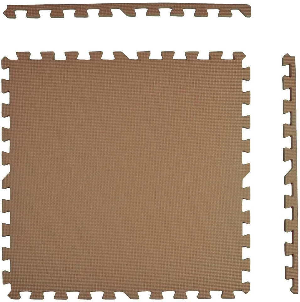 Humbi putplasčio kilimėlis 120x120, didelė putplasčio dėlionė, atspari vandeniui, saugi, 4 vnt., kreminės spalvos, tamsiai smėlio spalvos