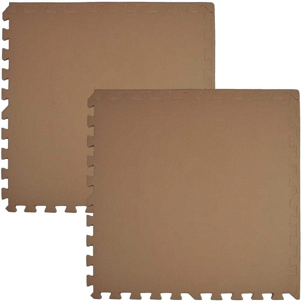 Humbi putplasčio kilimėlis 120x120, didelė putplasčio dėlionė, atspari vandeniui, saugi, 4 vnt., kreminės spalvos, tamsiai smėlio spalvos