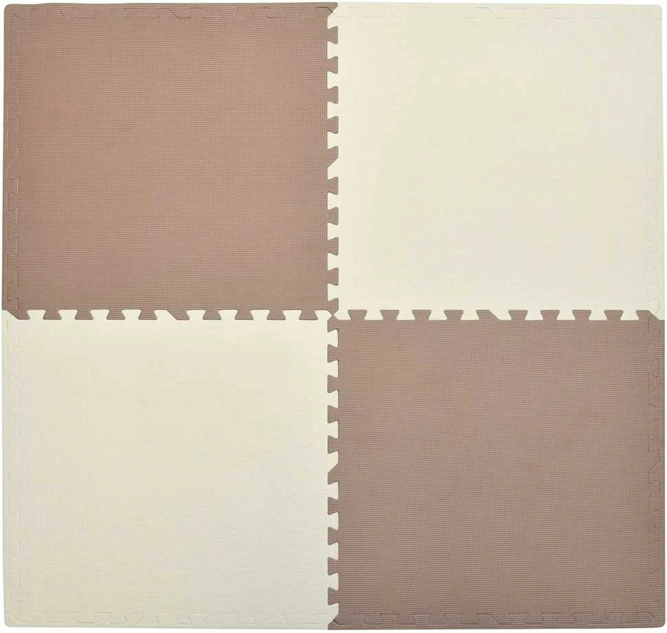 Humbi putplasčio kilimėlis 120x120, didelė putplasčio dėlionė, atspari vandeniui, saugi, 4 vnt., kreminės spalvos, tamsiai smėlio spalvos