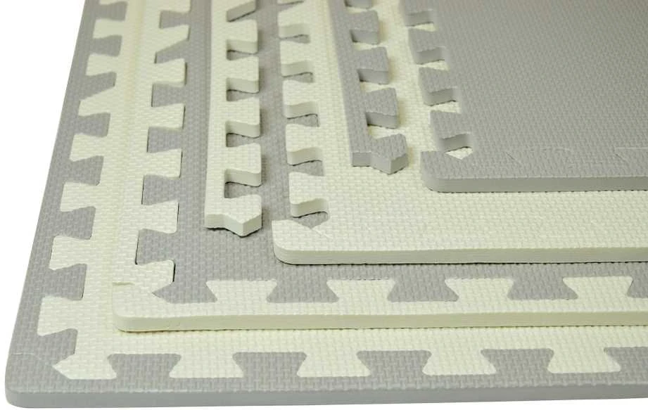 Humbi Foam dėlionės kilimėlis 62x62x1 cm, 4 vnt, kreminės spalvos - pilkas
