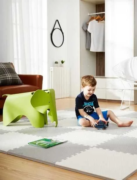 Humbi Foam dėlionės kilimėlis 62x62x1 cm, 4 vnt, kreminės spalvos - pilkas
