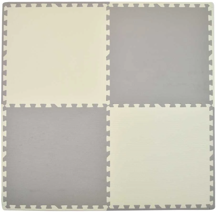 Humbi Foam dėlionės kilimėlis 62x62x1 cm, 4 vnt, kreminės spalvos - pilkas
