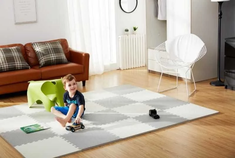 Humbi Foam dėlionės kilimėlis 62x62x1 cm, 4 vnt, kreminės spalvos - pilkas