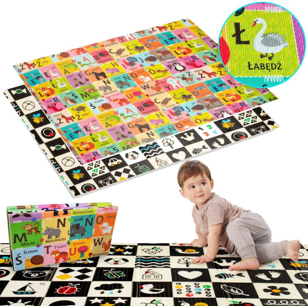 Humbi LAIKOMASIS PUOLŲ KILIMAS, DVIpusis, KONTRASTAS, ALPHABET PL + BAG