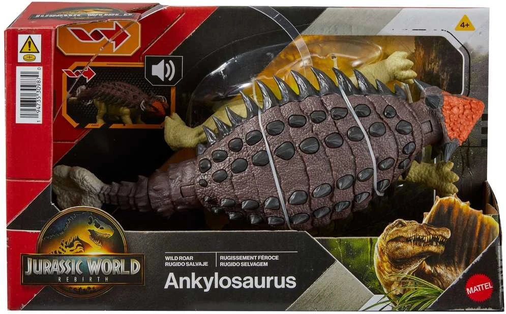 Mattel WORLD Juros periodo pasaulio atgimimo ankilozauro dinozauro figūrėlė 24 cm garsas