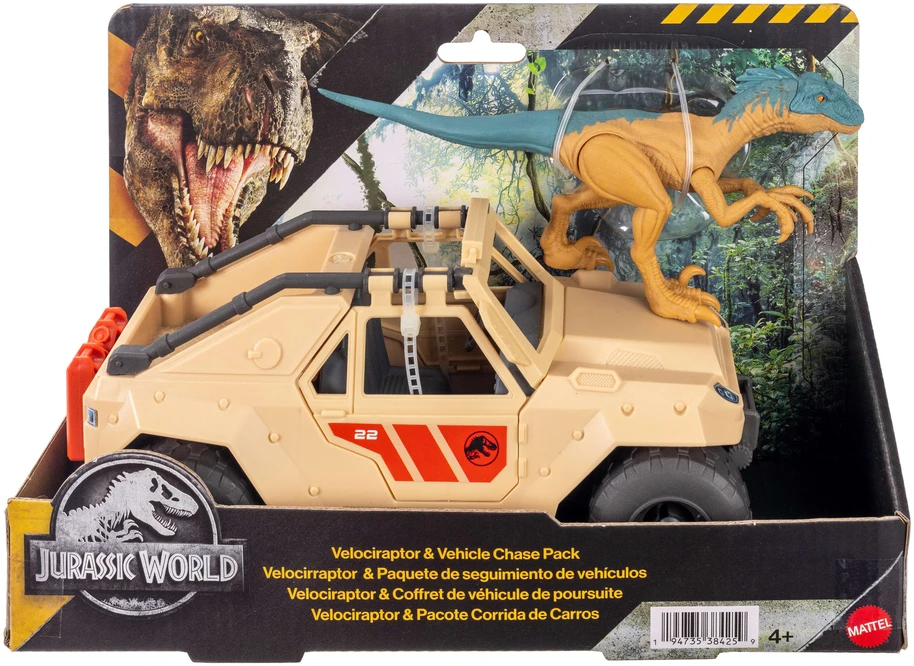 Jurassic World rinkinys su dinozauro velociraptoro figūrėle ir transporto priemone