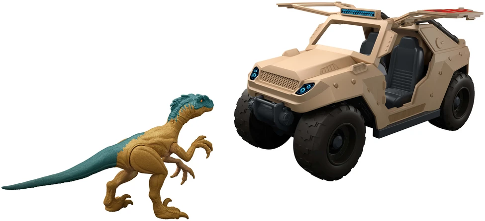 Jurassic World rinkinys su dinozauro velociraptoro figūrėle ir transporto priemone