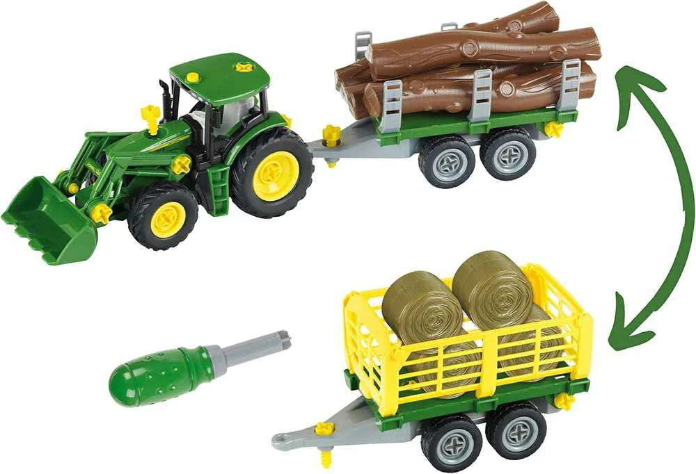 Klein John Deere traktorius su dviem priekabomis