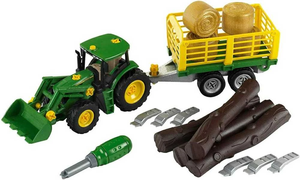 Klein John Deere traktorius su dviem priekabomis