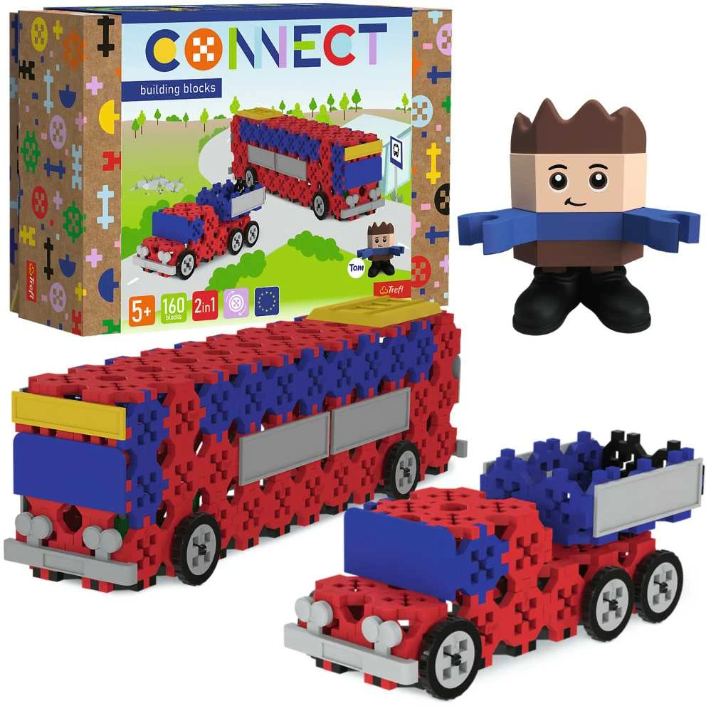 TREFL 61973 Klocki Connect 2in1 - Autobusas / Automobilis su puspriekabe