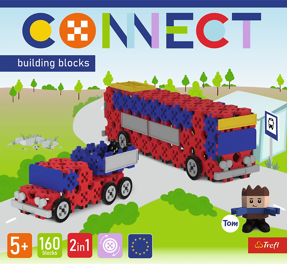 TREFL 61973 Klocki Connect 2in1 - Autobusas / Automobilis su puspriekabe