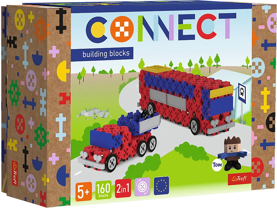 TREFL 61973 Klocki Connect 2in1 - Autobusas / Automobilis su puspriekabe