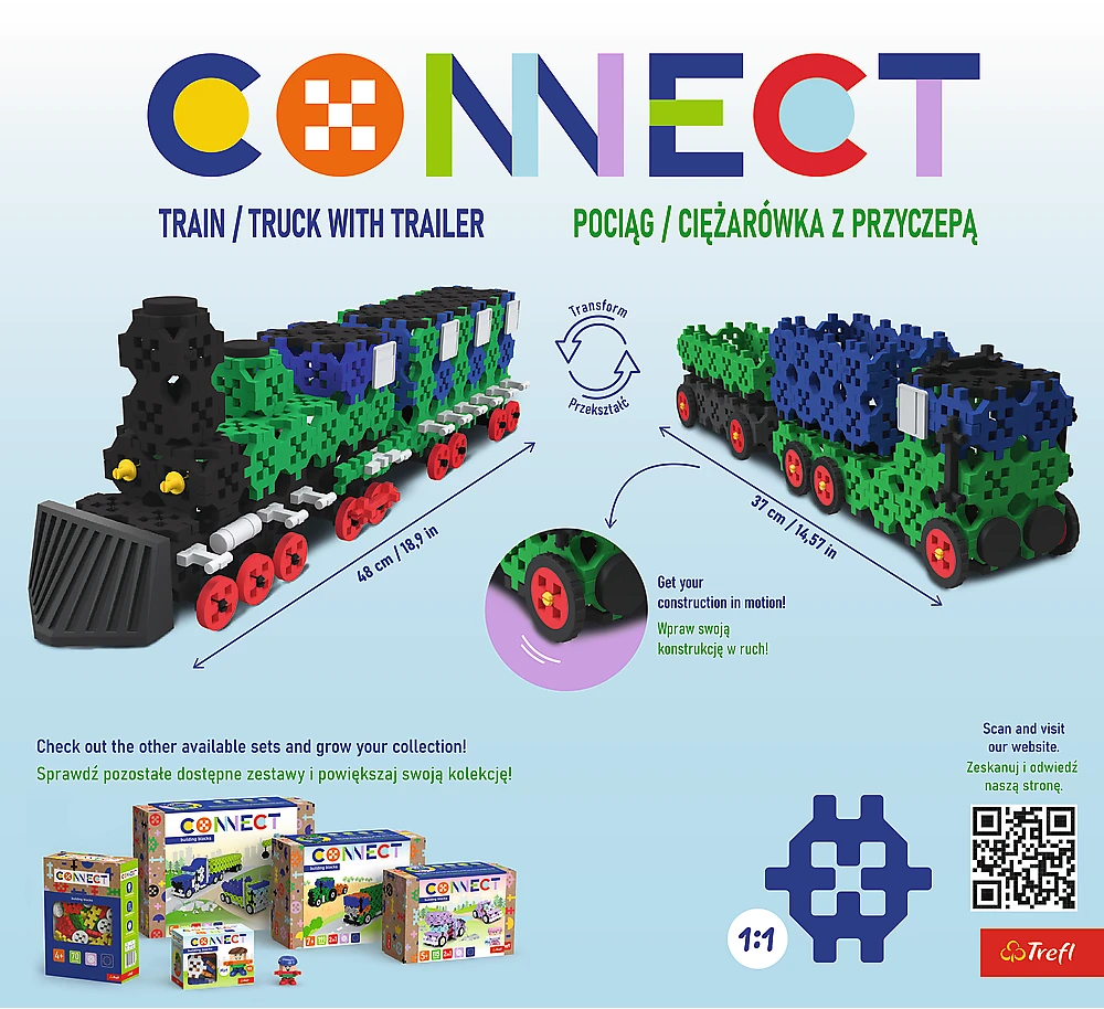 TREFL 61976 Klocki Connect 2in1 - Traukinys / Sunkvežimis su priekaba